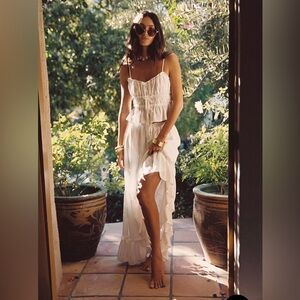 12th Tribe White Dahlia Ruffled Two-Piece Maxi Set